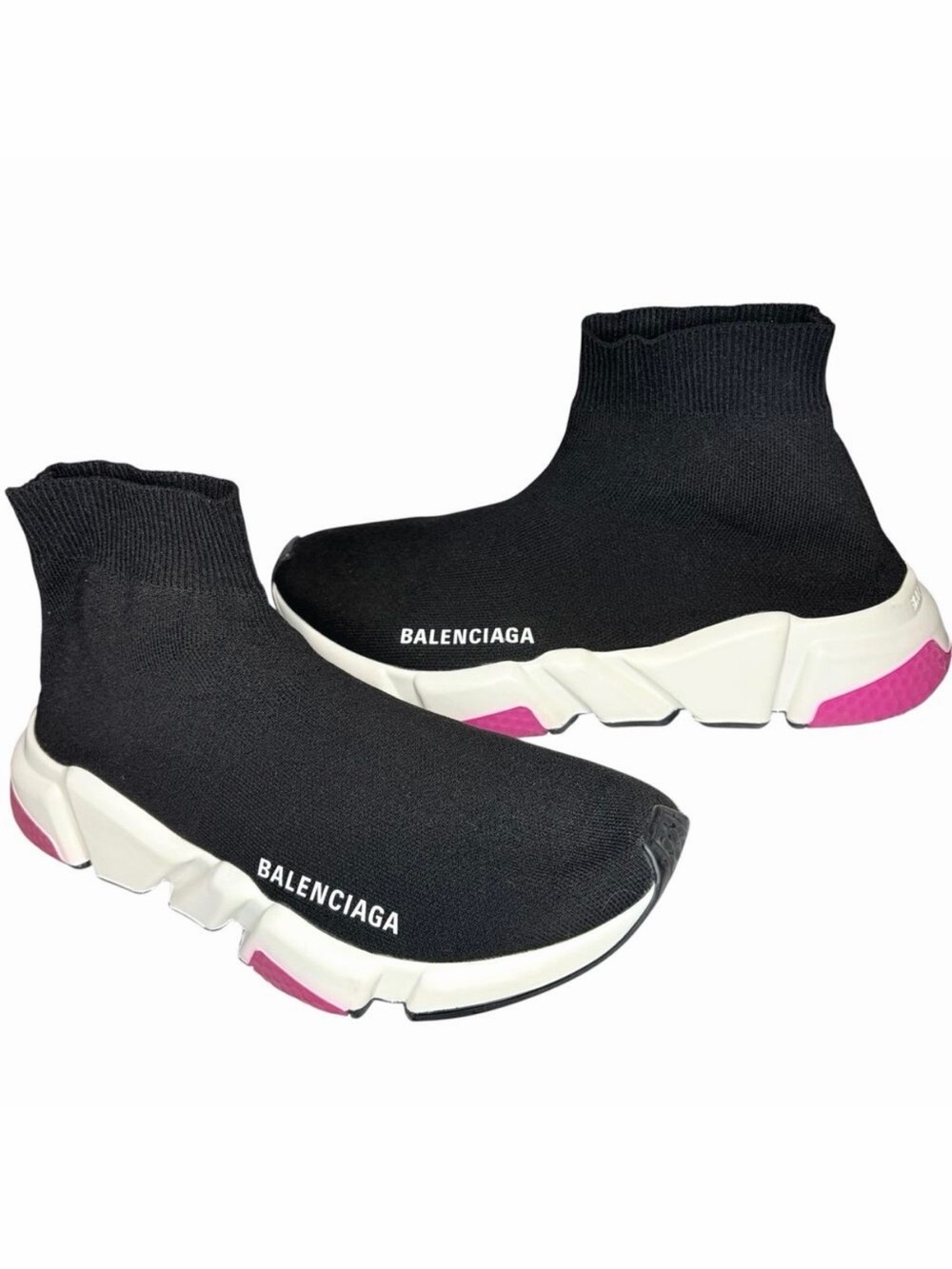 Authentic Balenciaga Speed Trainer Sneakers Black Pink EU 37 US 7 w/ Dustbag